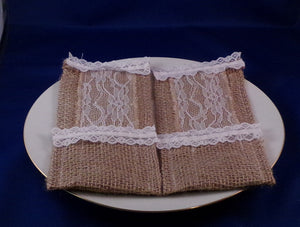 Utensil Holder - Burlap With Lace - Set of Two