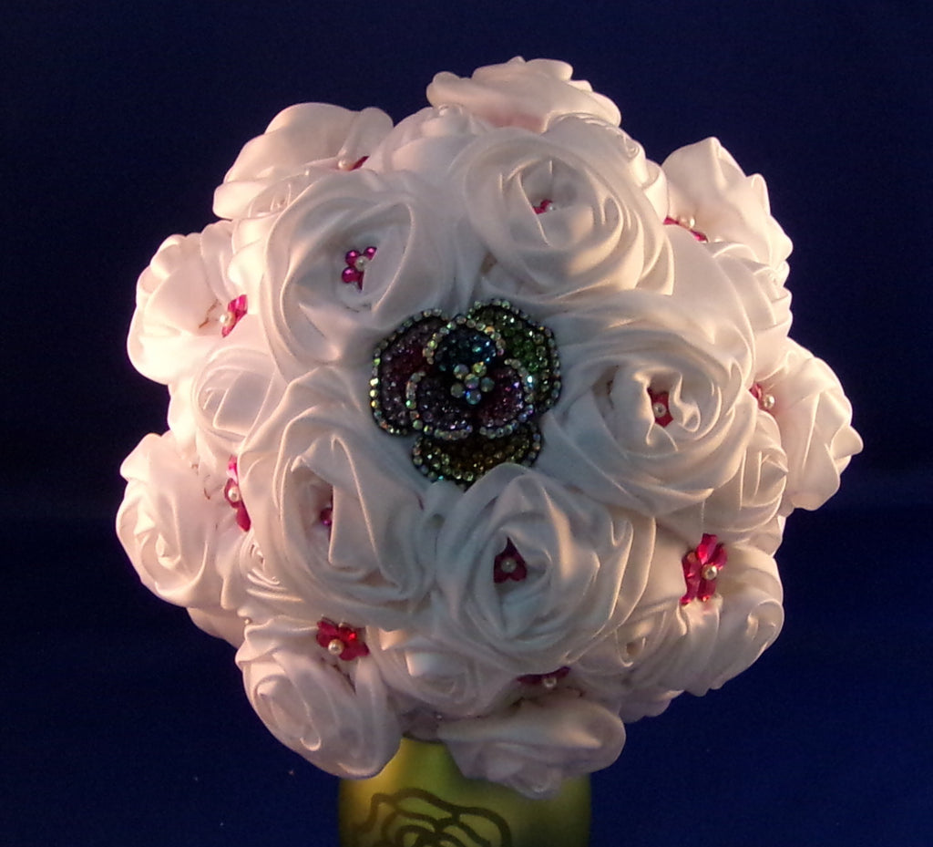 Bouquet-A White Satin Rose – A Garden of Dreams-Bouquets & Shadowboxes