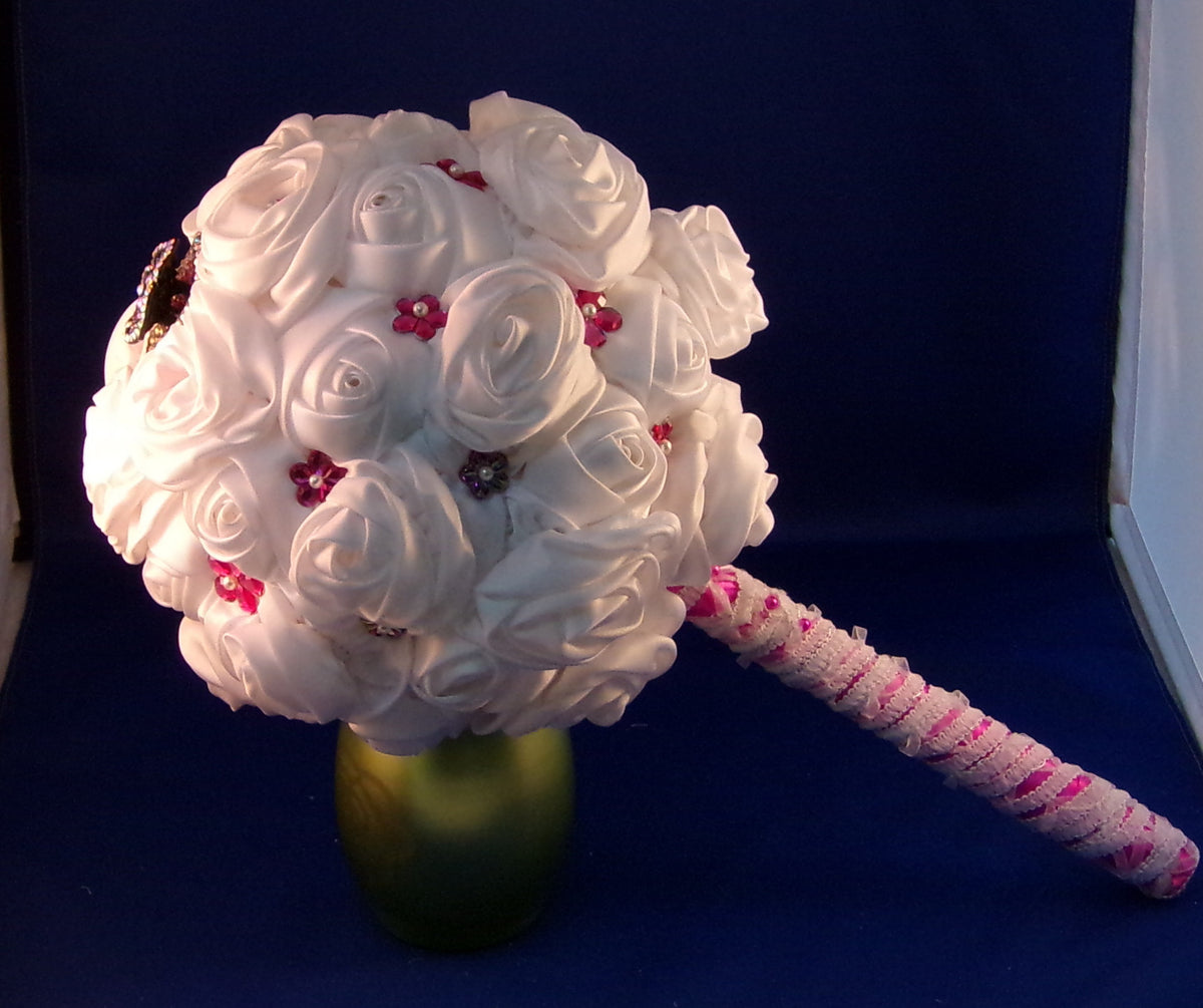 Bouquet-A White Satin Rose – A Garden of Dreams-Bouquets & Shadowboxes